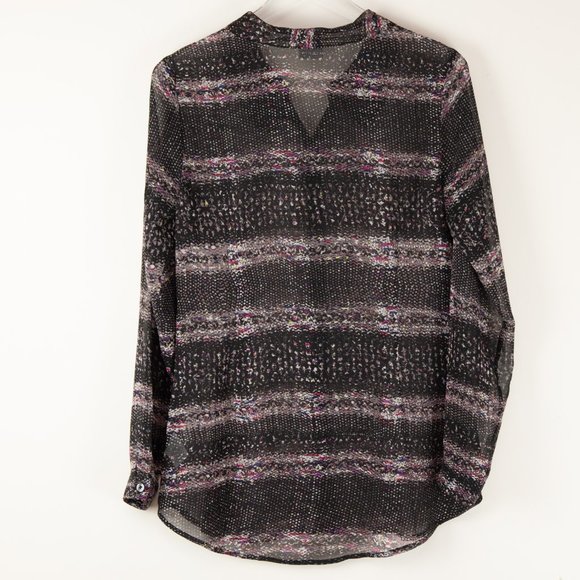 Cabi #3249 Paris Long Sleeve Blouse Chiffon Dots Stripes Black Size Small - Picture 3 of 7